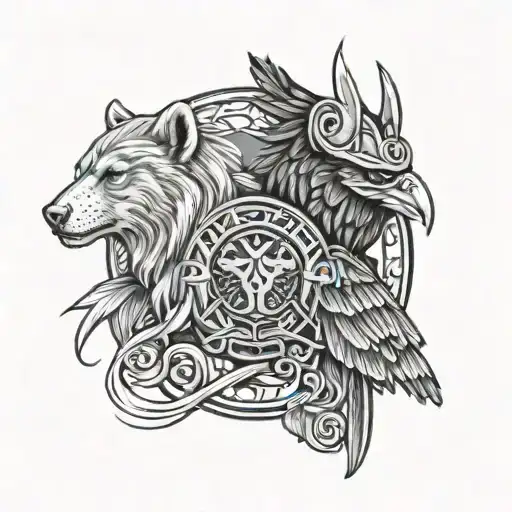 Vikings Tattoo With A Bear And Crow