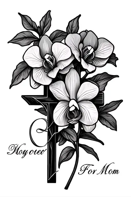 Memorial Tattoo For Mom With Cross And Orchid