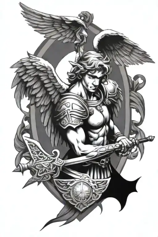 Angel With Wings And Sword And Shield