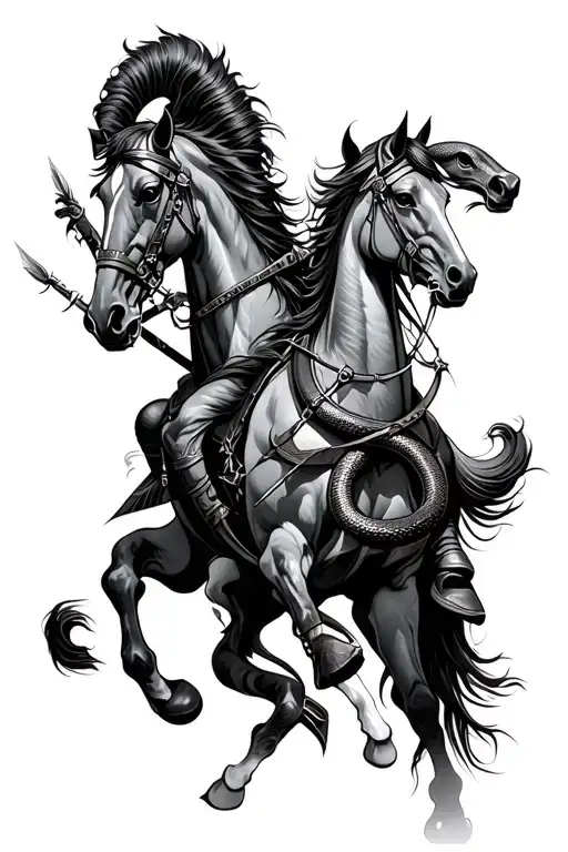 Warrior On Horse Killing Slaying Snakes