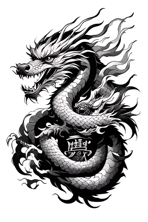 Japanese Dragon Intertwined With Samurai Warrior