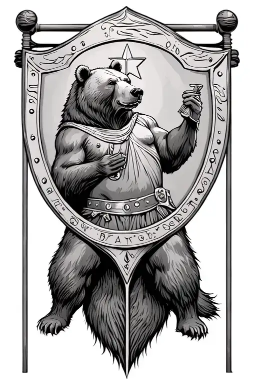 Gaul Oval Shield Held By Bear Watching A Star