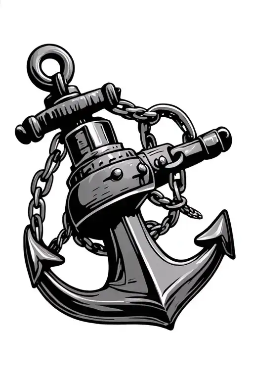 World War 2 Submarine Anchor With Chain