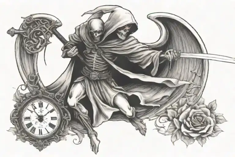 Grim Reaper Standing Over A Dead Cupid