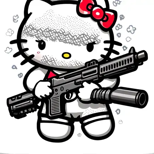 Hello Kitty Holding Machine Gun With Grills And Bathing Suit
