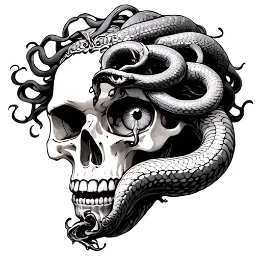 Medusa Head Half Skull Snake Out Eye