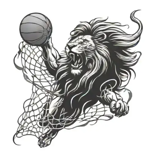 A Lion Roaring While Dunking A Basketball