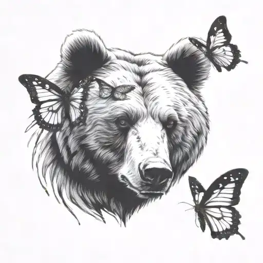 Bear Face With A Butterfly On The Bears Nose