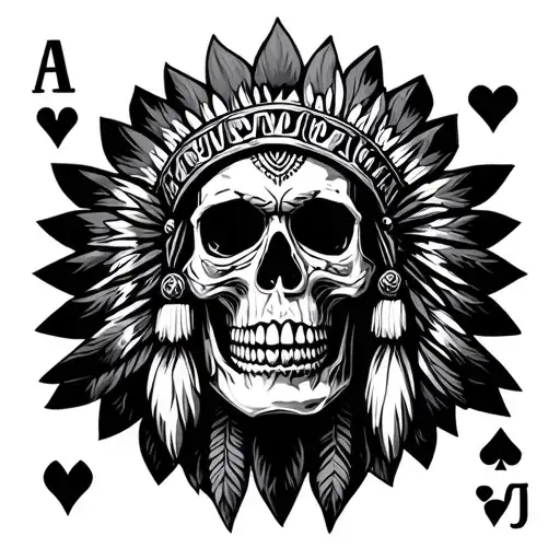 Western Indian Skull Surrounded Leather Pattern With Cards