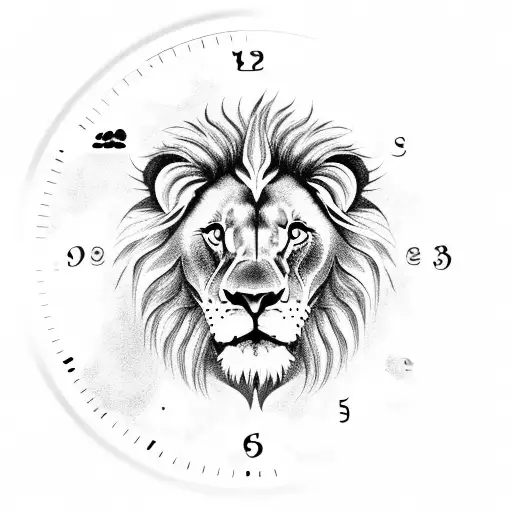 Lion Head With Clouds Behind It And Clock