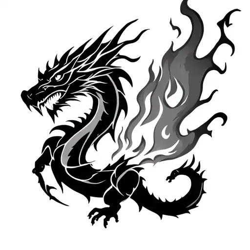 Dragon Breathing Fire Wrapping Around Arm The End Of Flame Goes Into Heart