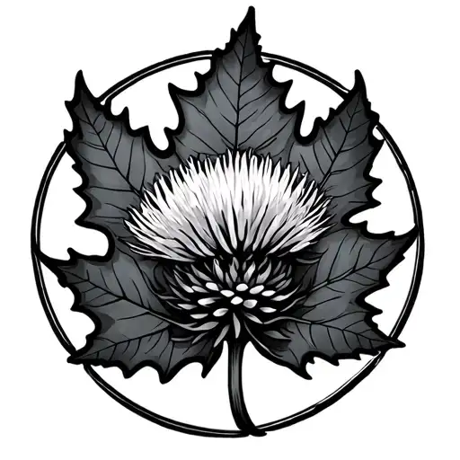 Thistle And Maple Leaf Shaped Like Circle Surrounding
