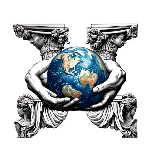 Greek Column Quarter Sleeve Featuring Atlas Holding The Earth