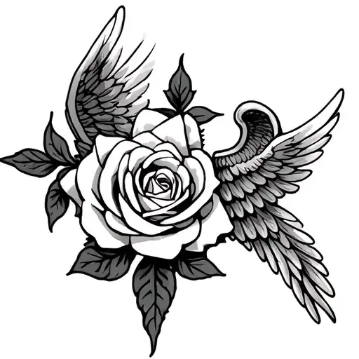 Angel Wings Rose Intertwined With A Cross