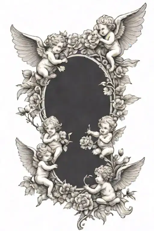 6 Cute Realistic Cherubs In A Open Field Holding Flowers As A Family Tree