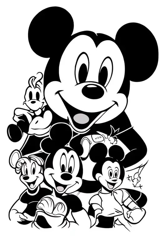 Disney Themed Sleeve Tattoo Featuring Iconic Characters