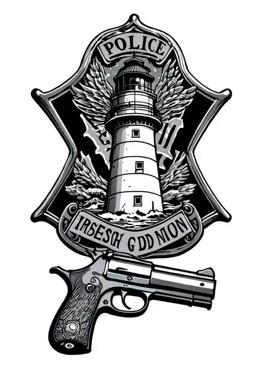 Gun And Lighthouse And Police Badge