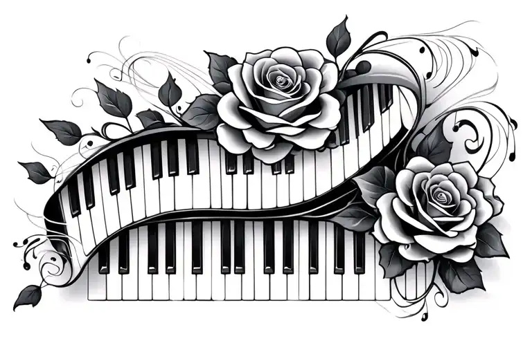 Piano Keys And Notes Swirling Rose Intertwined