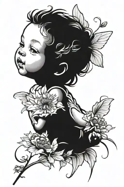 Cherub Tattoo Holding A Dandelion