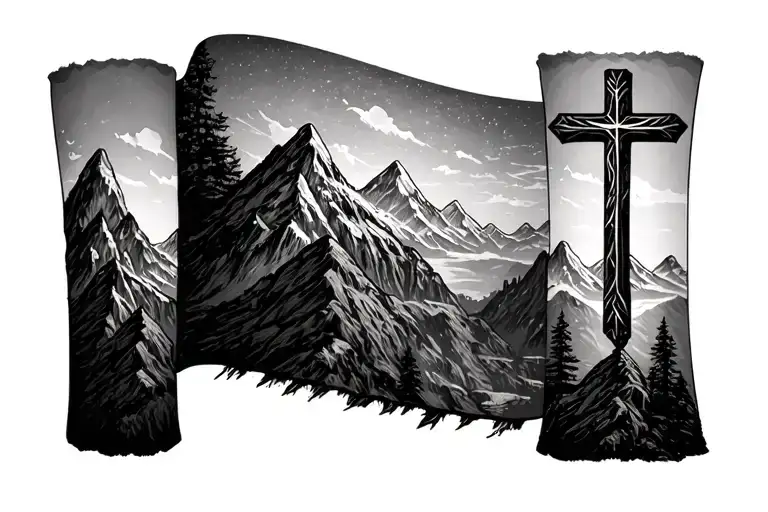 Cross On Top Of A Mountain Landscape For Arm Band