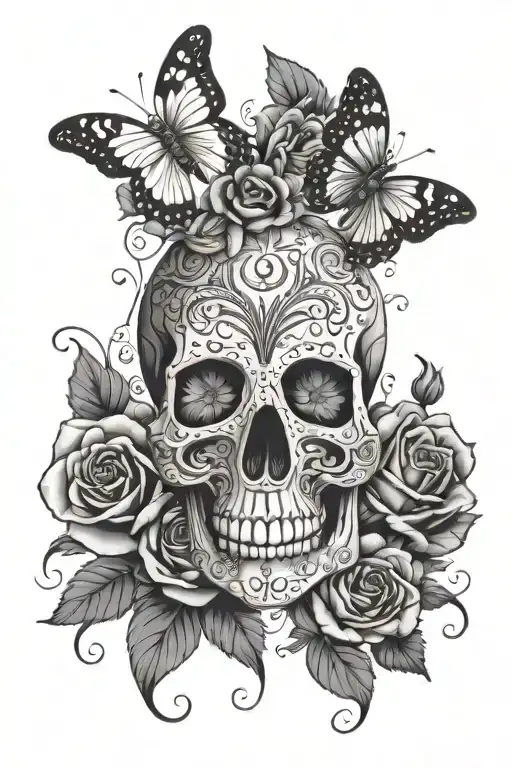 Skull Roses Butterfly Mandala