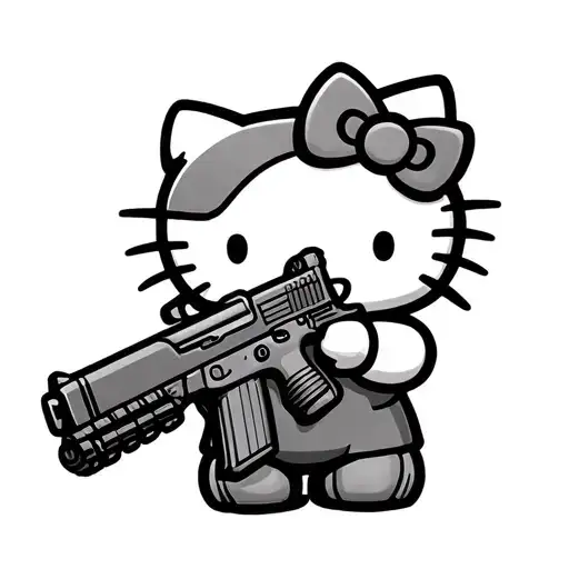 Hello Kitty Holding Machine Gun