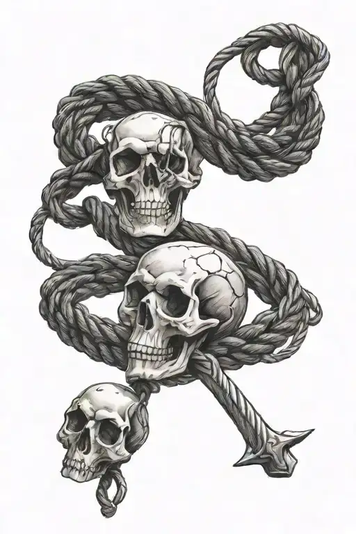 Rope And Bird Skull Necklace With Bones Along The Rope