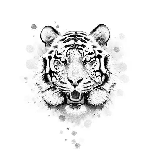 Girl With Flower And Tiger Head