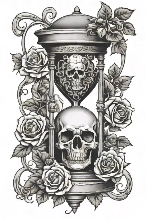 Hourglass With Skull And Roses