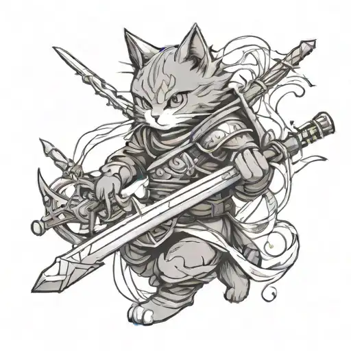 An Anime-inspired Cat Warrior Wielding A Music Note Sword