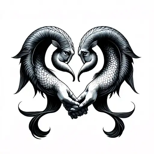 Aries And Pisces As People Holding Hands