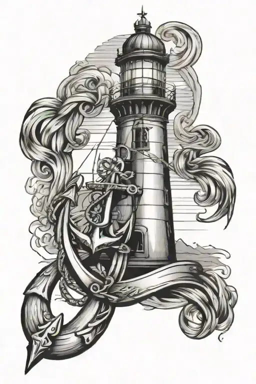 A Ships Anchor Hanging Underneath A Lighthouse