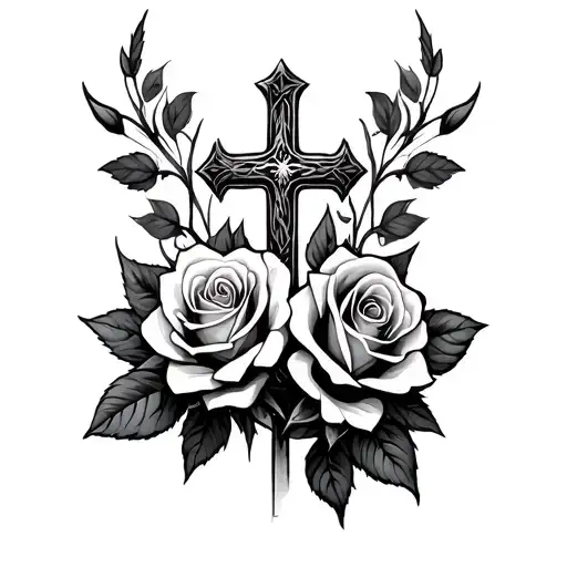 Roses With Cross In Middle Faded In Background