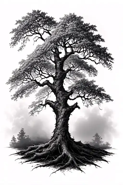 Rowan Tree Black Grey Dark Gothic Realism Tattoo Design
