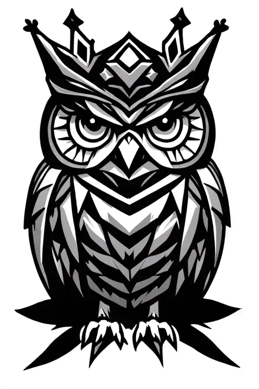 Geometric Owl With Crown Around Neck