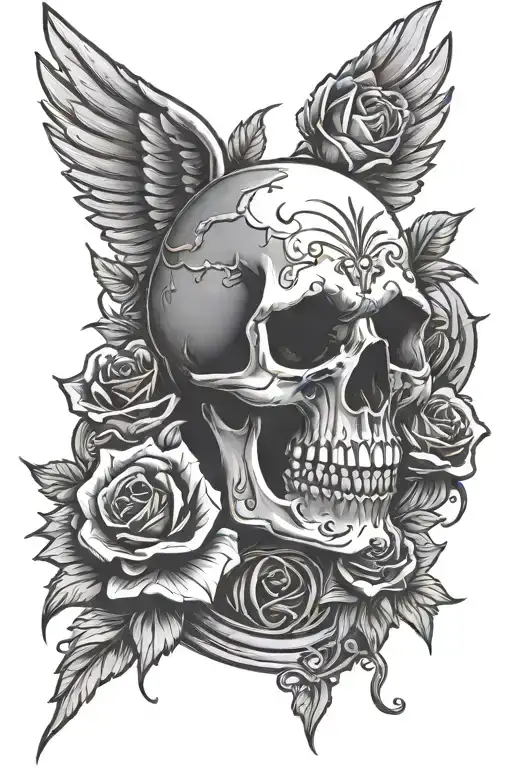 Skull With Wings Tombstone Rose