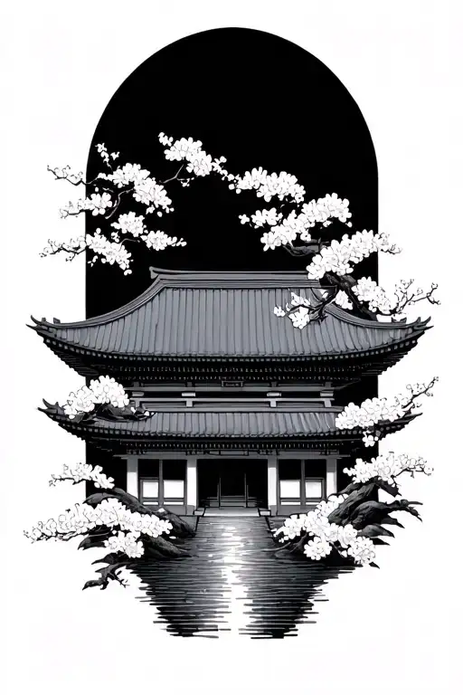 Japanese Temple Surrounded By Blossom