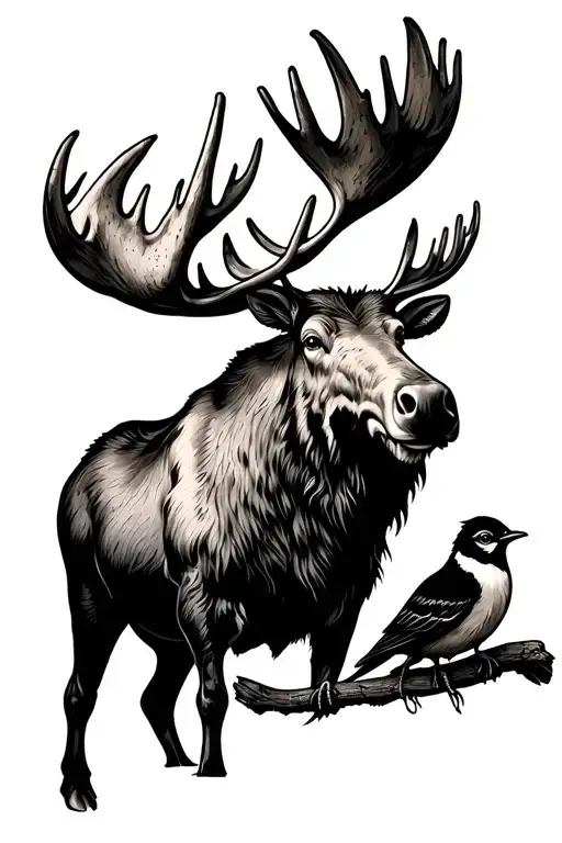 Moose And Bird Perched