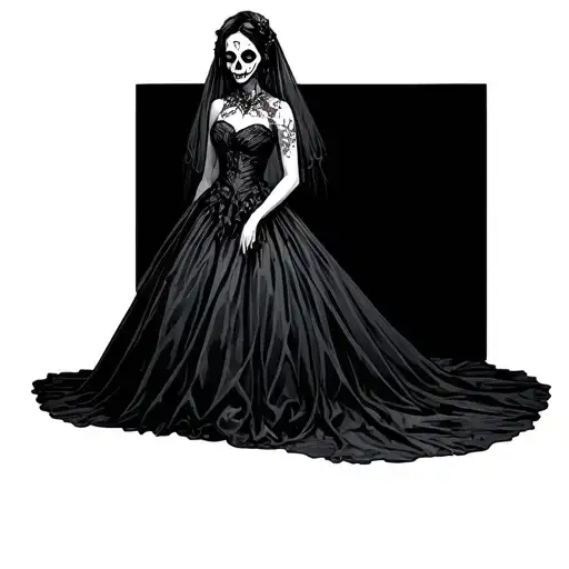 Daughter Of Death In A Black Wedding Dress With A White Face Of A Demon