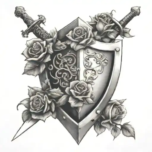 Shield Sword And Roses Entwined