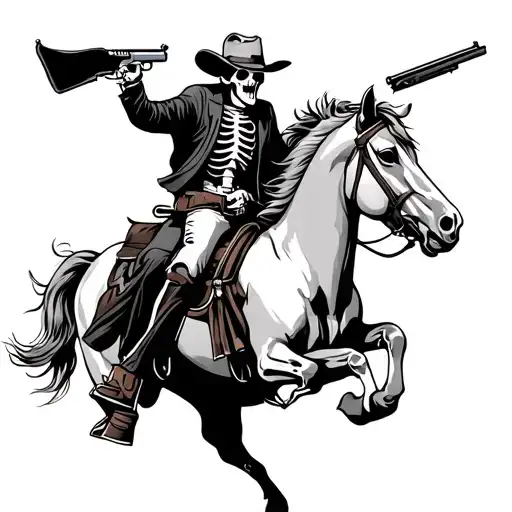 Skeleton Cowboy Riding A Horse Galloping With A Gun