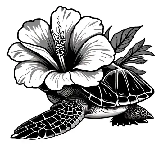 See Turtle With Hibiscus Flower