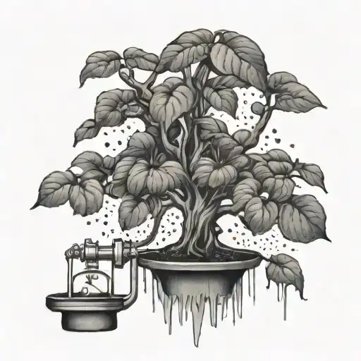 Design A Dotwork Tattoo Of A Money Tree Growing From A Tattoo Machine