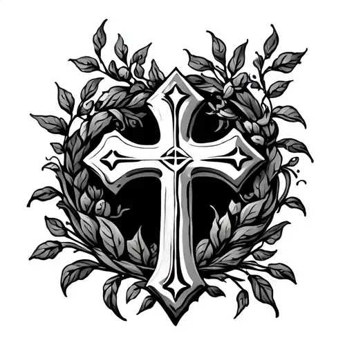 Traditional Orthodox Cross And Around It The Vine