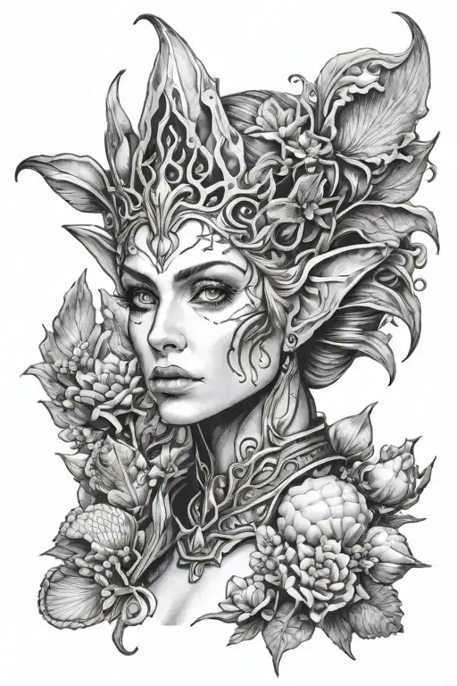Head Portrait Of A Female High Elf Framed By Shells And Aquatic Themes