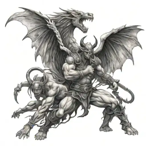 Warrior Angels Fighting Beast-like Demons