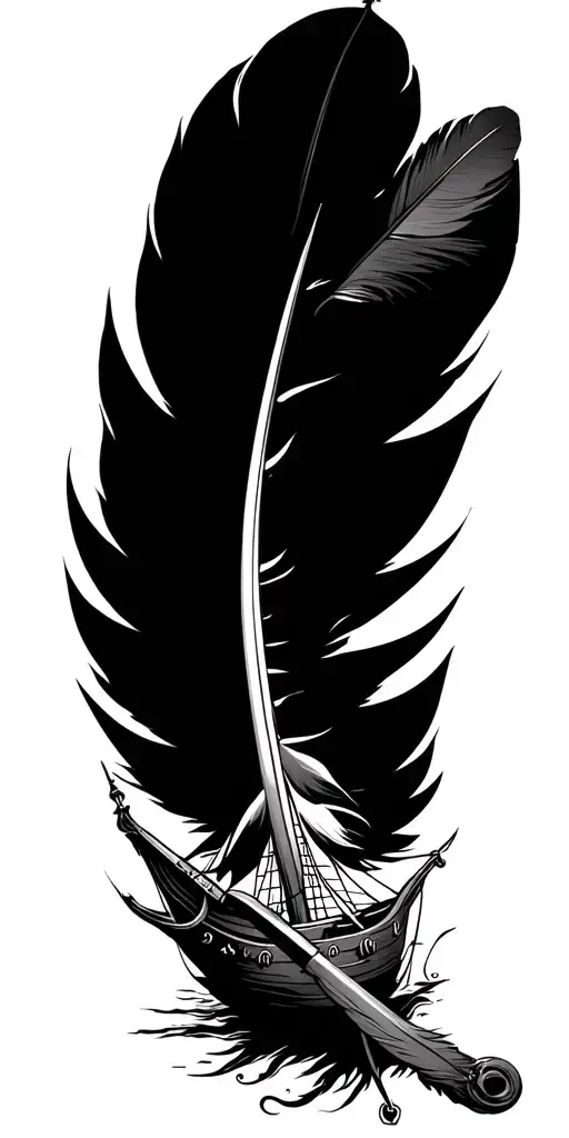 Ship Map Compass Small Feather Pen With Ink