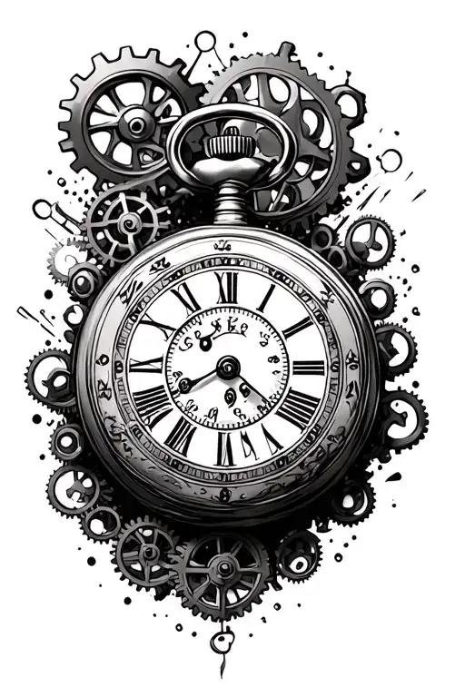 Exploding Pocket Watch Surrounded By Gears