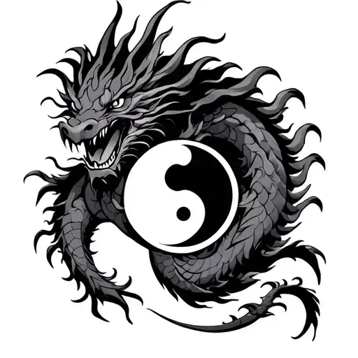 Tribal Dragon With Ying Yang Symbol