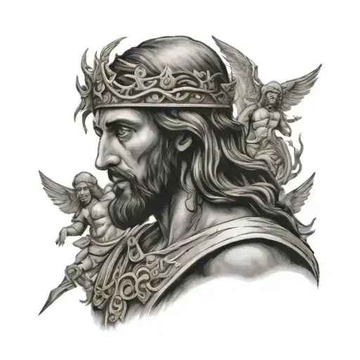 Jesus With Angels And Gladiator At The Back Ground